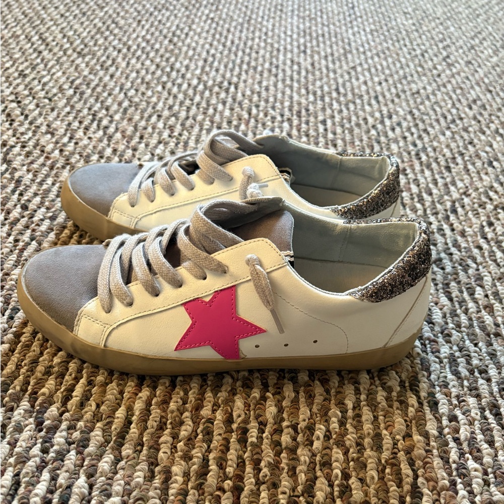 White and Gray Sneakers with Pink Star